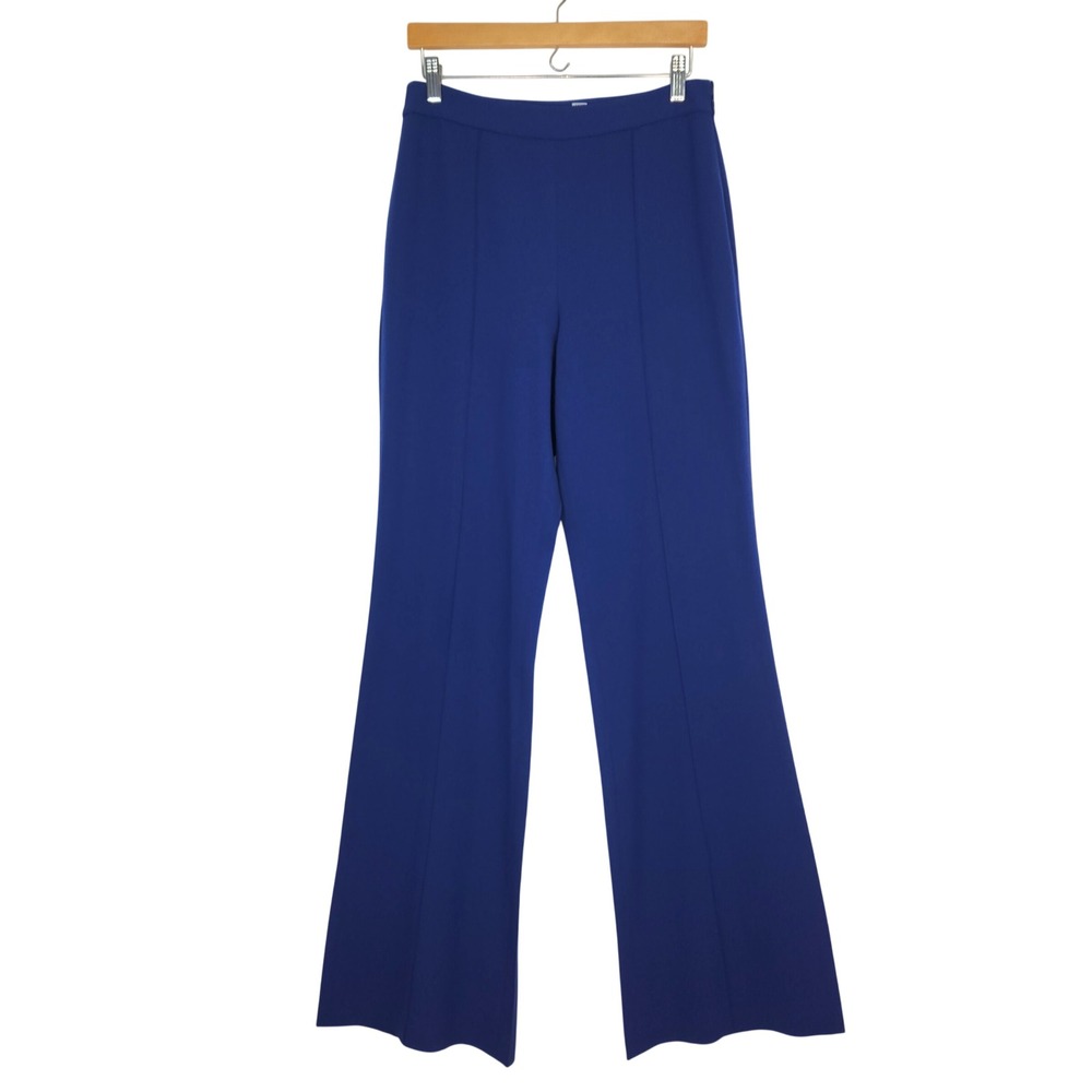 Alice + Olivia High Waisted Wide Leg Pintuck Trousers M/8 Royal Blue Crepe